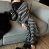 Women's Wide-Leg Striped Knitted Pants - Relaxed Fit, Floor-Length, Perfect for Autumn and Winter.