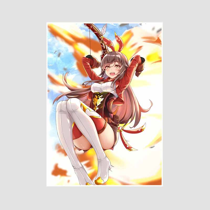 

Поп-игра Genshin Impact Poster Белая бумага Мультяшная фигурка Сяо Ху Тао Плакаты и принты Живопись Настенное искусство Декор Эстетическое милое украшение комнаты Фреска 42x30cm