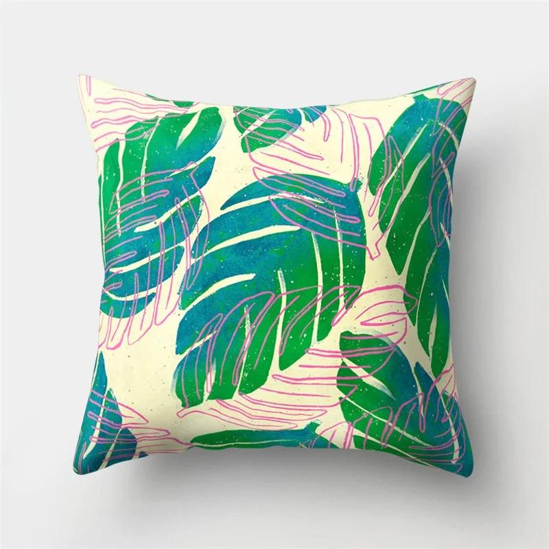 Office Living Room Home Pillowcase Green Leaf Coconut Tree Pattern Pillowcase Car Ornaments