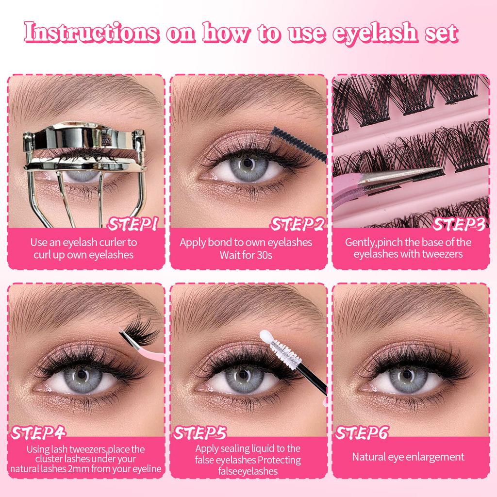 Thick Natural 120 Tufts False Eyelashes Set 8-16Mmdiy Segmented Single Tufts Curled Eyelashes