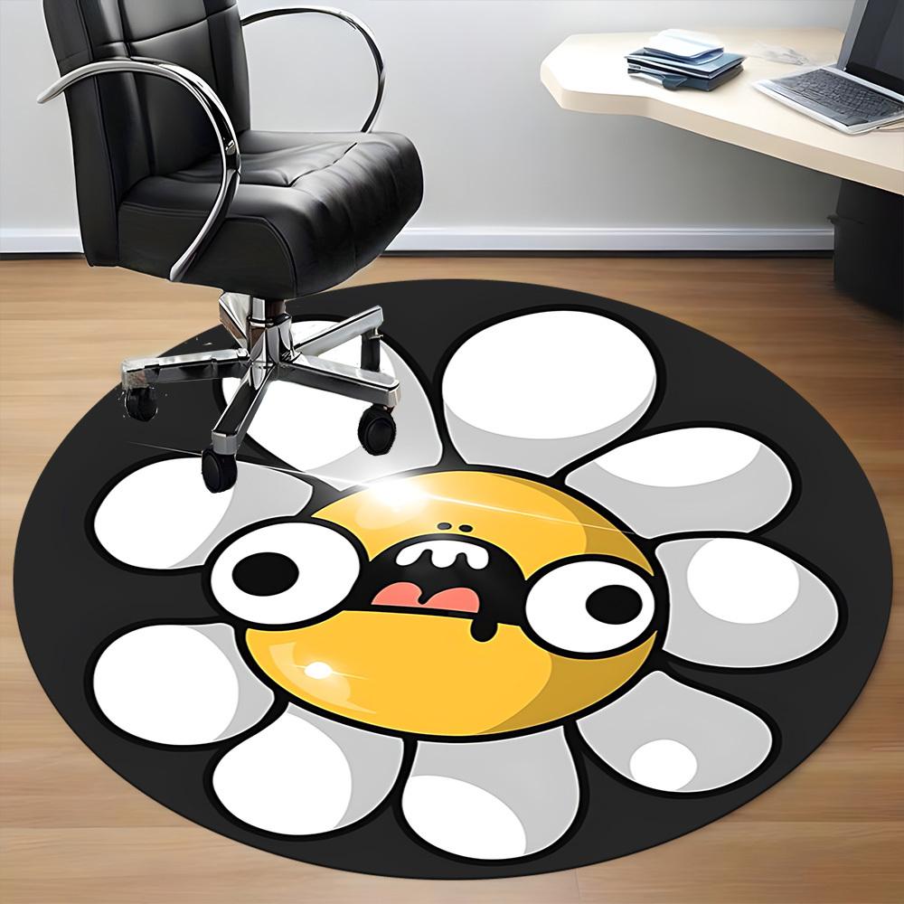1PC Daisy Flower Office Round Rug, Non slip, Soft and Durable Office Rug for Interior Decoration, Perfect for Office