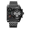 OULM-9315A Military Watch compass Temperature Display Movement Three Time Clock Big Dial Quartz Men WristWatch relogio masculino