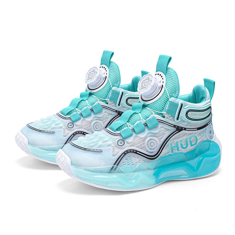 Kids Sports Basketball Shoes Boys Breathable Sports Shoes Fashion Rotating Button Night Reflective Girls Sports Shoes