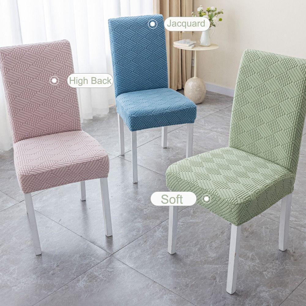 Long Checkered Dining Chair Cover Elastic Stretch Waterproof Seat Covers Solid Color Polar Fleece Jacquard Chair Cushion Cover