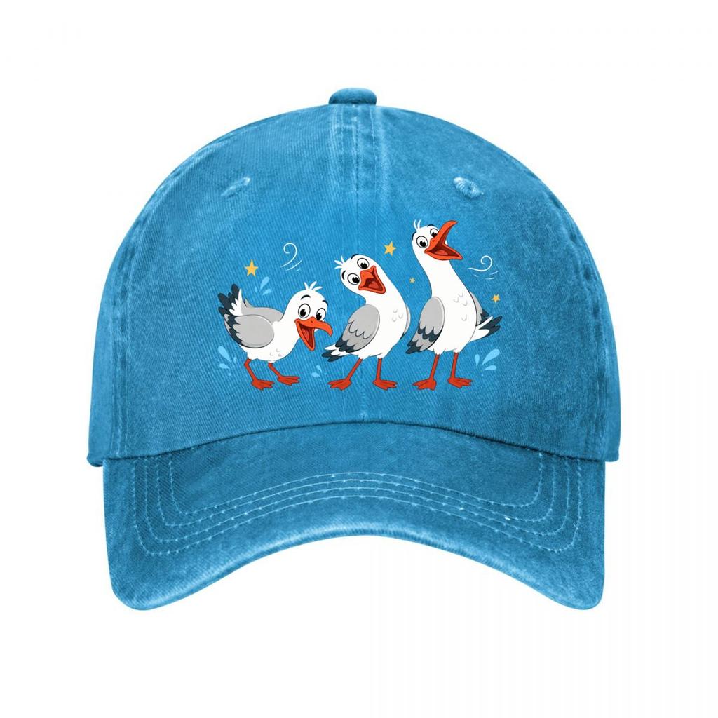 Playful Cartoon Seabird Trio Parade New Vintage Washed Cotton Baseball Cap Sun Hats