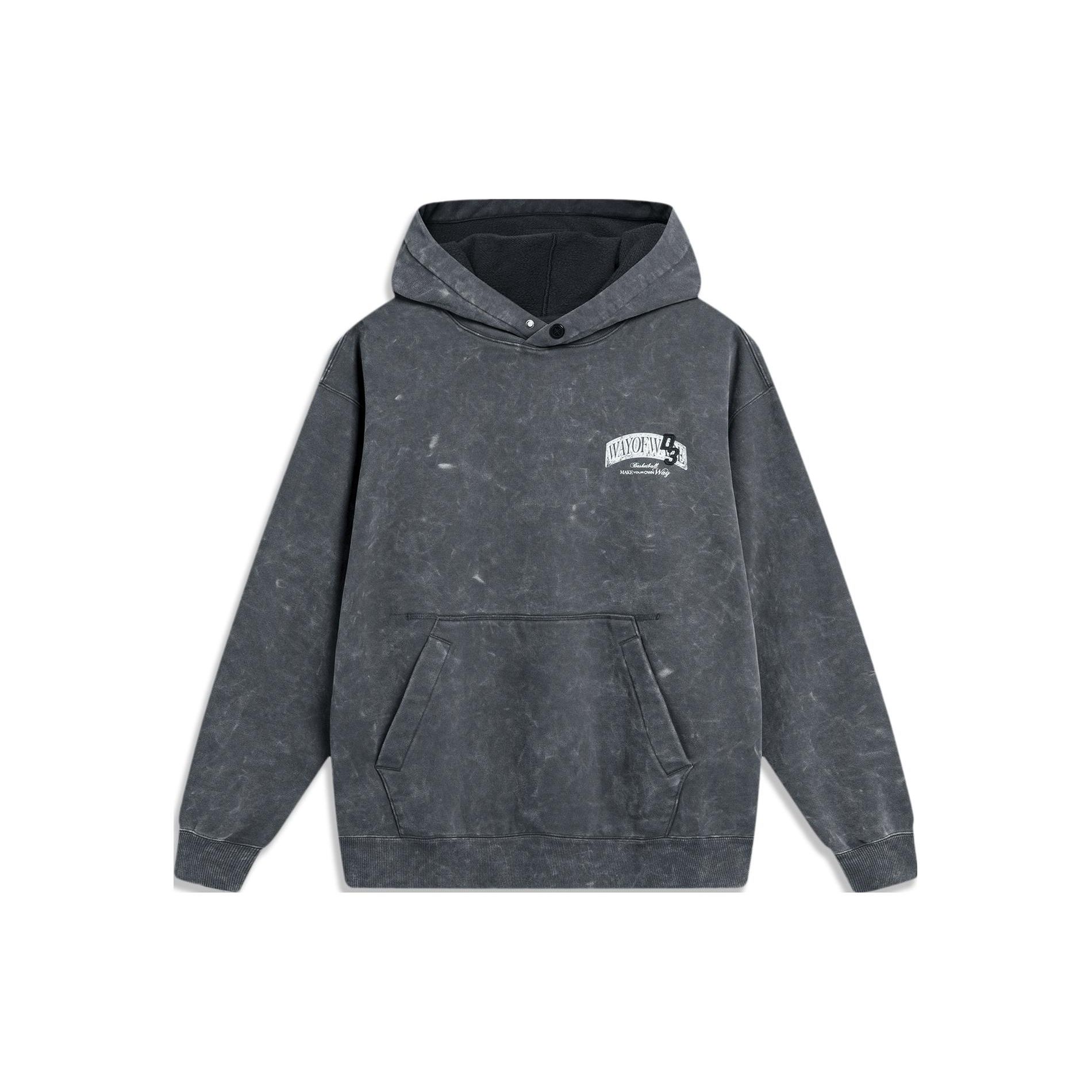Li-Ning Men s Wade Series Fleece Lined Washed Hoodie Cold Ebony Black AWDU015-5 M