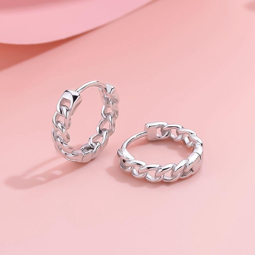 925 Sterling Silver Chain Earrings, High-End Niche Exquisite Twist Ear Buckles, Simple Ins Hollow Circle Jewelry