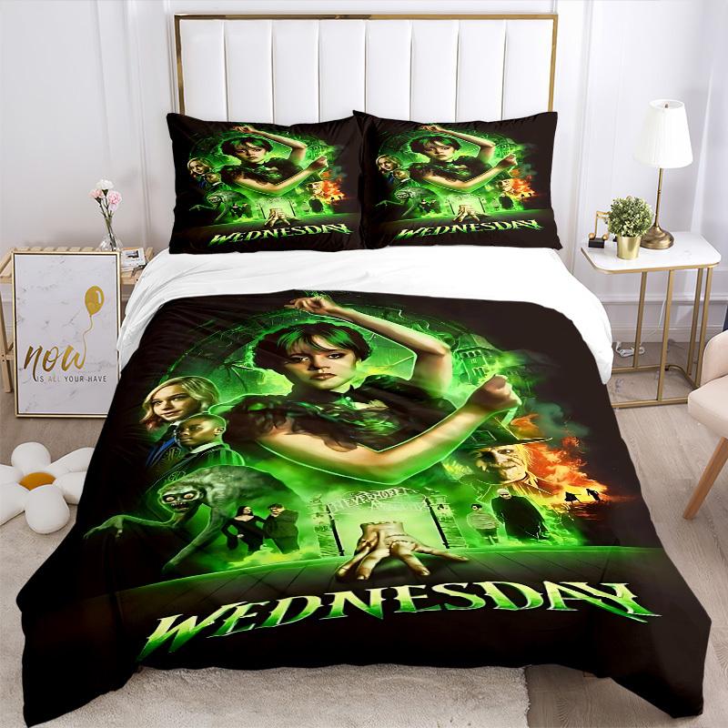 3pcs WEDNESDAY Addams Duvet Cover Set, 1 Duvet Cover + 2 Pillowcases (No Insert), High-Definition Print, Home & Dorm Set Yy251208061