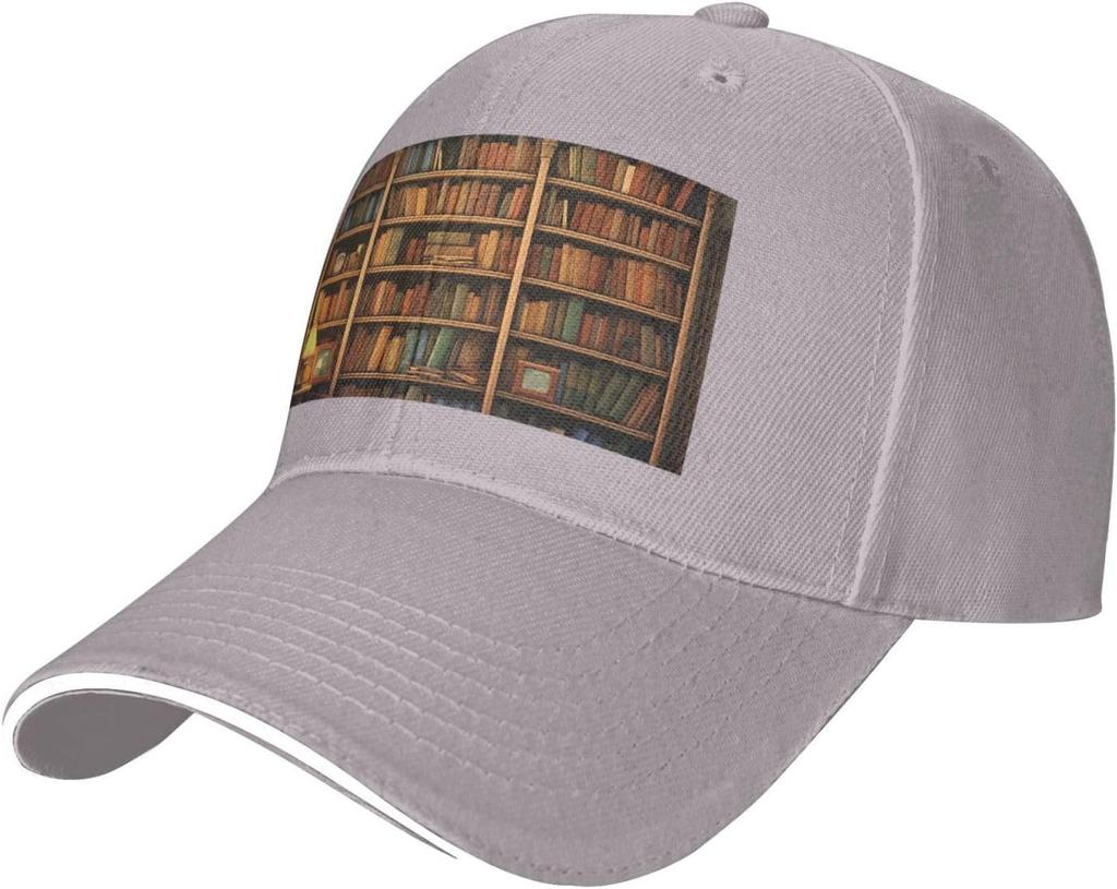 Retro Bookshelf Print Baseball Cap Adjustable Polyester Casual Dad Hat for Men Women