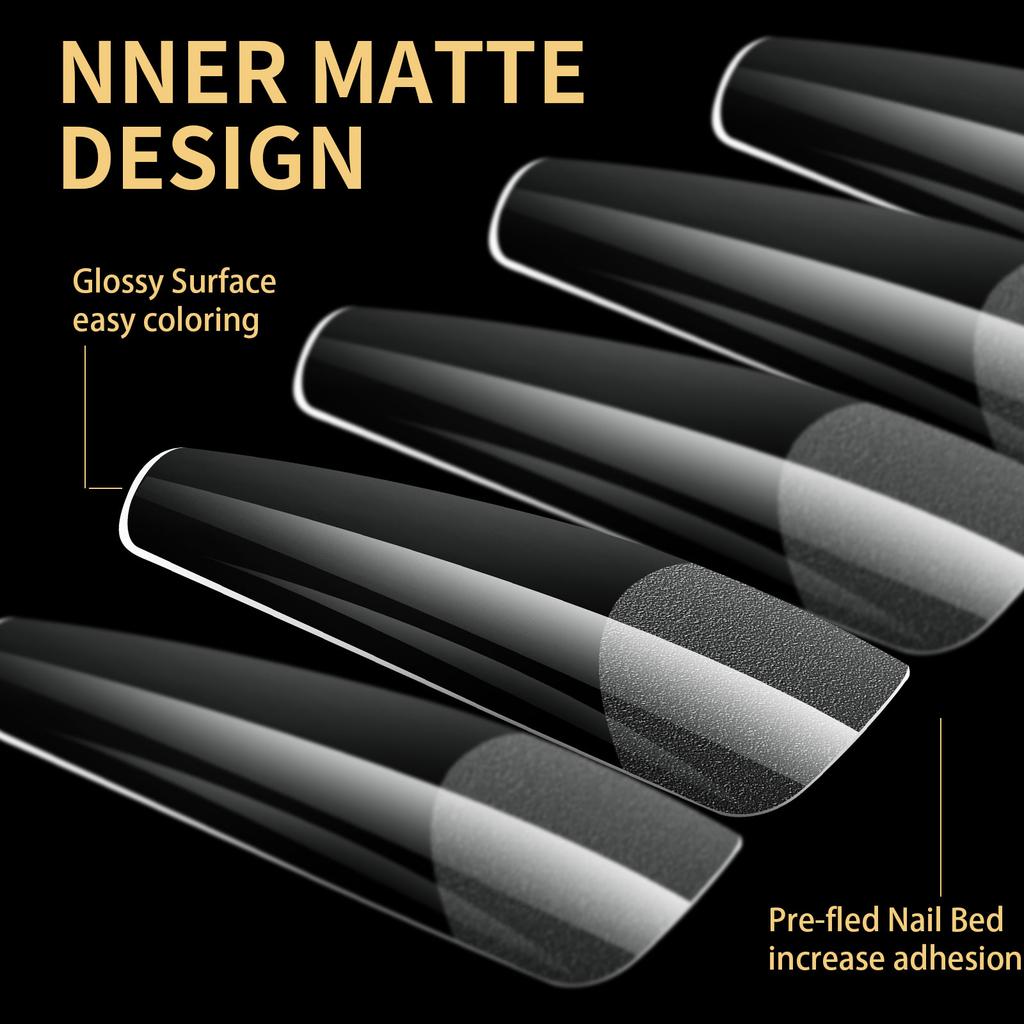 New Soft Gel False Tips 480pcs Almond Square Coffin French Half Frosted Fake Press On Acrylic Nails Full Cover American Capsule