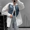 Women Loose Casual Denim Patchwork Blouse Spring Style Long Sleeve Shirt Buttons