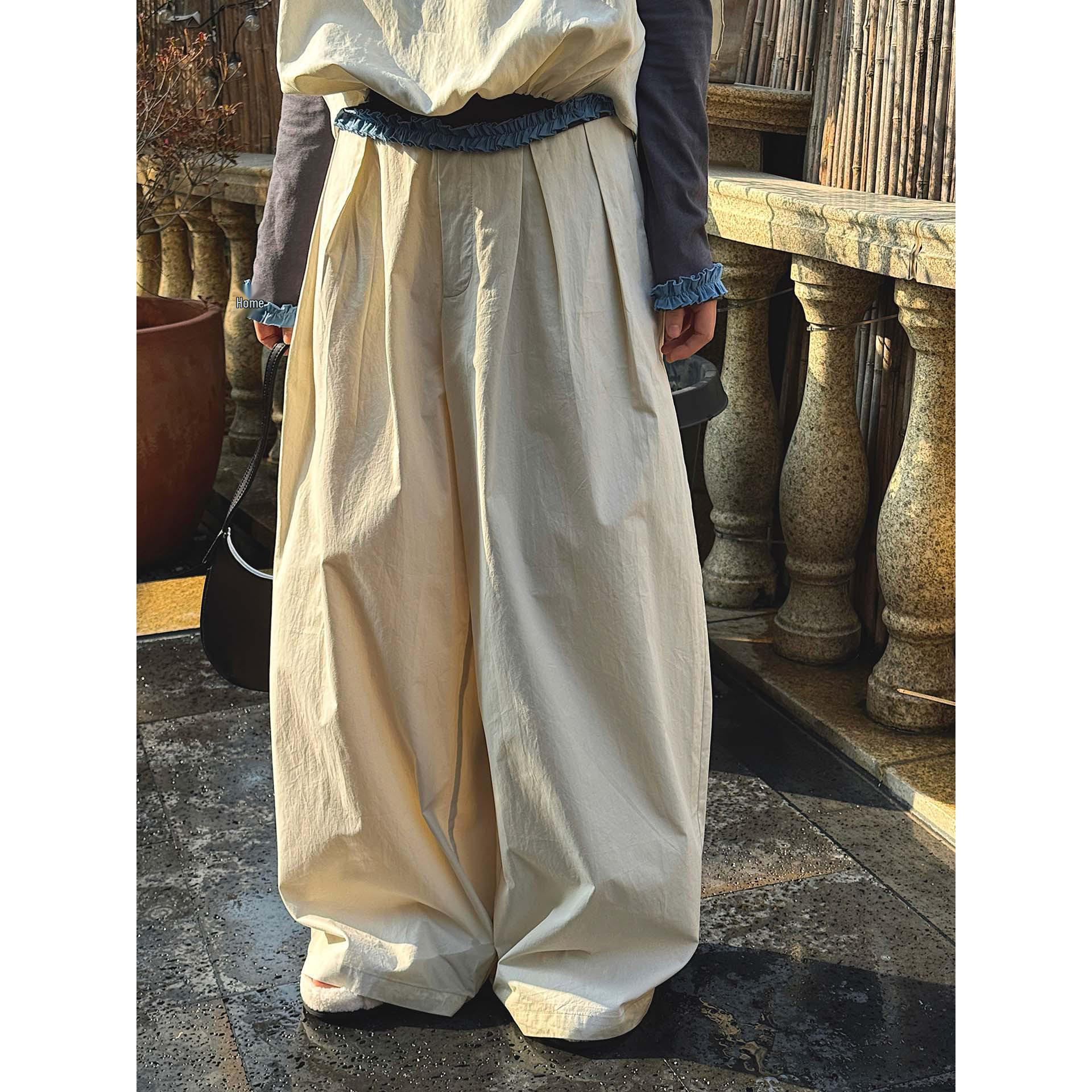 Louvre Spring Korean Wide-Leg Pleated Pants - Women s Casual, Relaxed Fit Medium