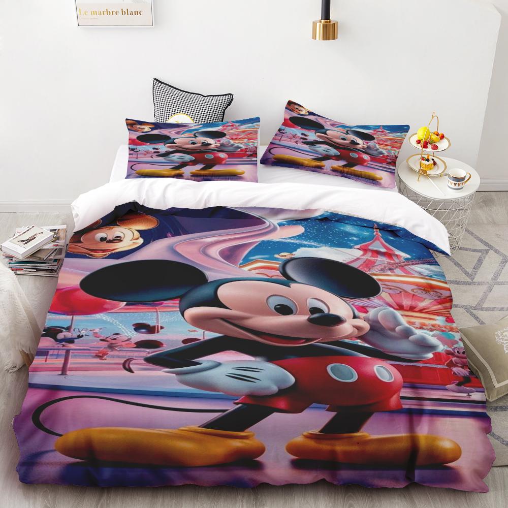 Mickey Cute Printed Cartoon Quilt Duvet Cover Set Bedding Twin 3-Piece 1 Children'S Queen/King Bed Warm Gifts Queen/King
