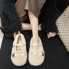 Flat-bottomed white Mary Jane fluffy shoes women's shoes wear 2025 new autumn and winter velvet French gentle single shoes