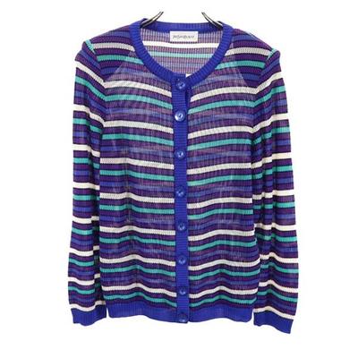 Border Pattern Long Sleeve Cardigan M Women Used