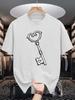 Unisex Crew Neck Tee Vintage Heart Key Retro Art Graphic Print Soft Cotton Loose Short Sleeve Summer Casual Male Streetwear Tops