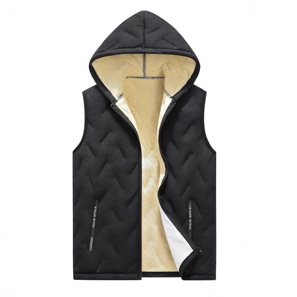 Men's Autumn and Winter Thickened Down Vest with Hood Comfortable and Warm Suitable for Daily Life Shopping and Travel