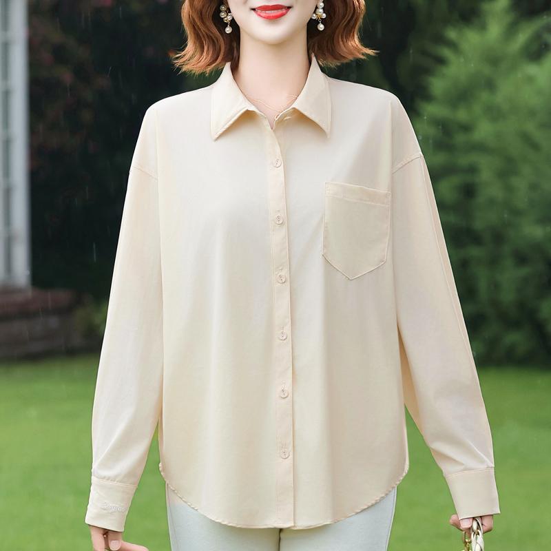 Plus Size Women's Loose Long Sleeve Button-Down Shirt, Solid Color Casual Office Blouse (3XL-7XL)