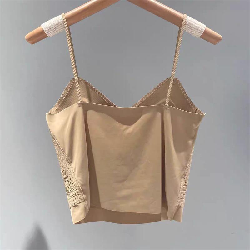 French Pleated Strappy Backless Cami with Built-in Wireless Seamless Comfortable Bralette