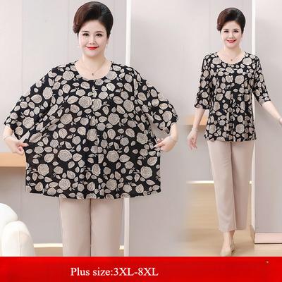 Summer Women's Plus Size Blouse Half Sleeve Round Neck T-Shirt Loose Print Blouse