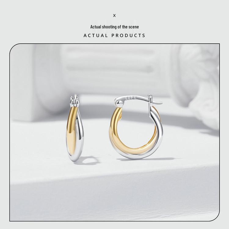 Aifle Daily Contrast Color Double Ring Earrings - S925 Sterling Silver Plated Platinum Jewelry for Women
