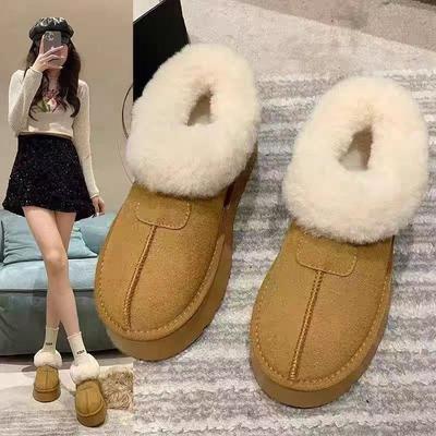 New Winter Short Tube Muffin Platform Bread Shoes Home Piled Thickened Cotton Shoes Fluffy Snow Boots