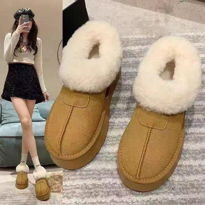 New winter short tube muffin platform bread shoes home piled thickened cotton shoes fluffy snow boots