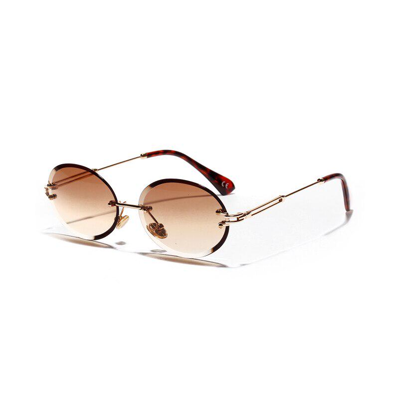 Women Rimless Sun Glasses Vintage Oval Sunglasses Fashion Gradient Glasses for Women Sunglasses