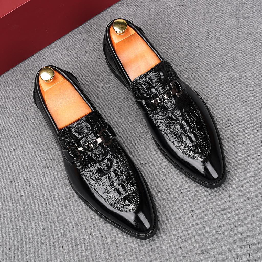 Fashion New Men's Pointed  Business Crocodile Pattern Casual Shoes Male Designer Slip On Loafers Homecoming Wedding Dress Footwear