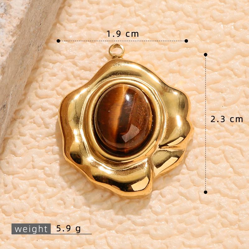 Stainless Steel Tiger Eye Oval Pendant & Earrings Set