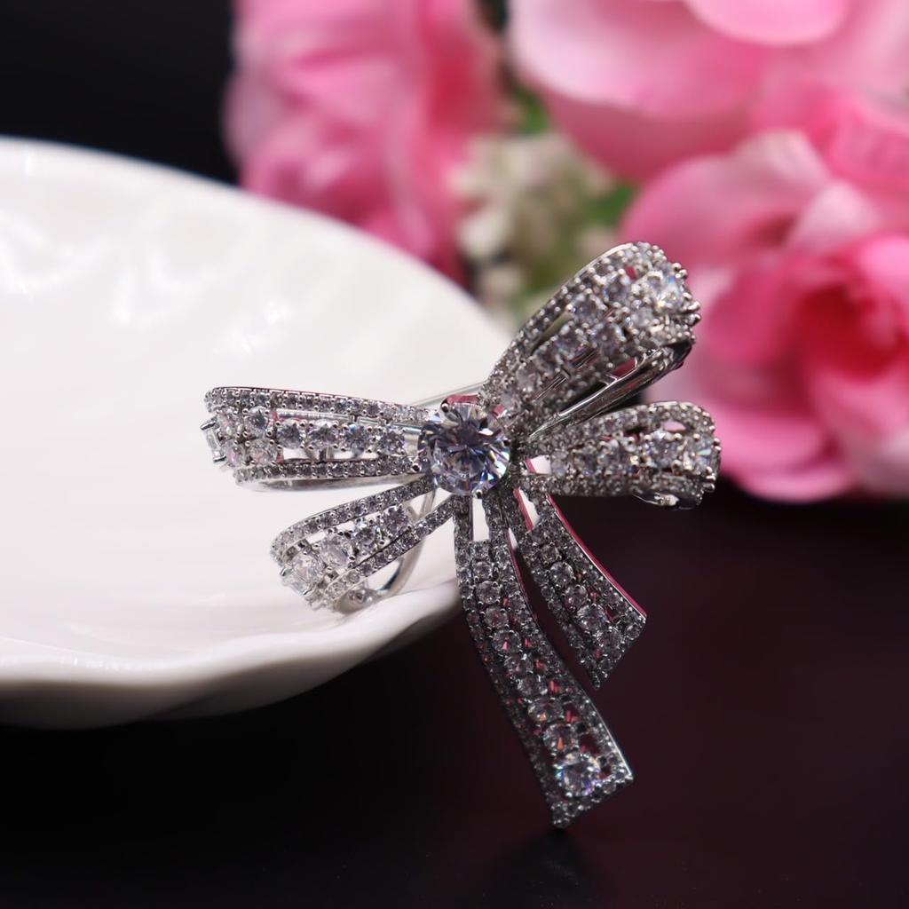 Zircon Ribbon Flower Brooch Crystal Flower Corsage Sparkling Diamond Flower Chest Decoration Gift for Mothers Such As Entrance Ceremonial Ceremonies,