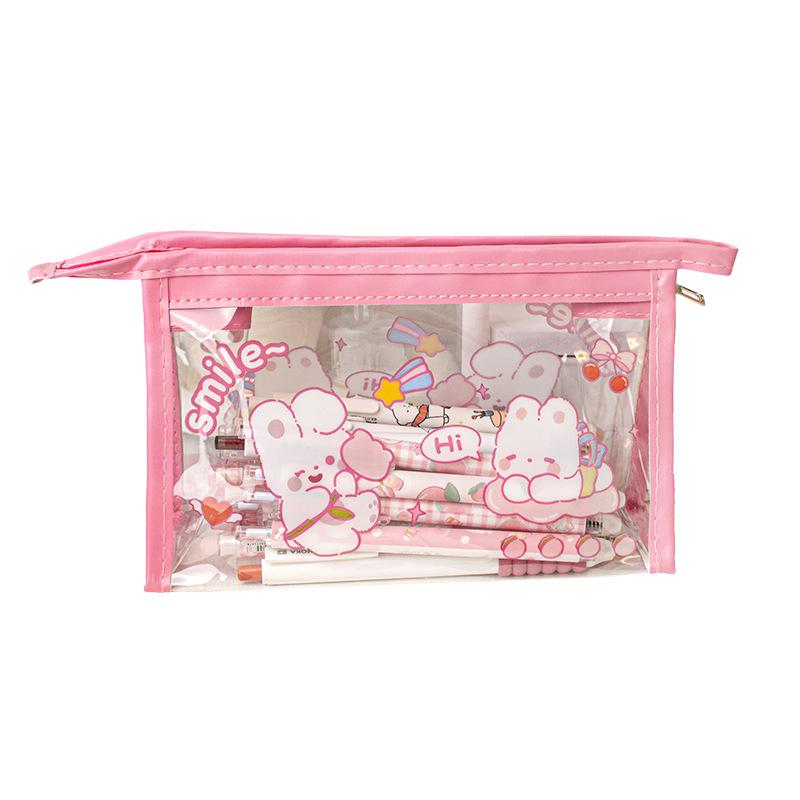 MOKA Korean Style Transparent Triangle Pencil & Makeup Case - Large Capacity Unisex Storage Pouch