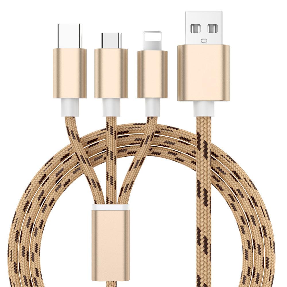 3 In 1 USB Charger Cable for iPhone Micro USB Type C Cable for Fast Charging Cable Charger Cord