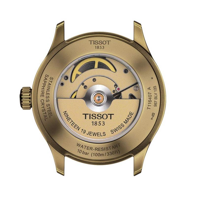 Tissot Casual-Sport Swiss Automatic Watch: 43mm khaki-PVD Stainless Steel Case, Black Matte Dial with Date, Swissmatic ETA T116.407.36.051.00