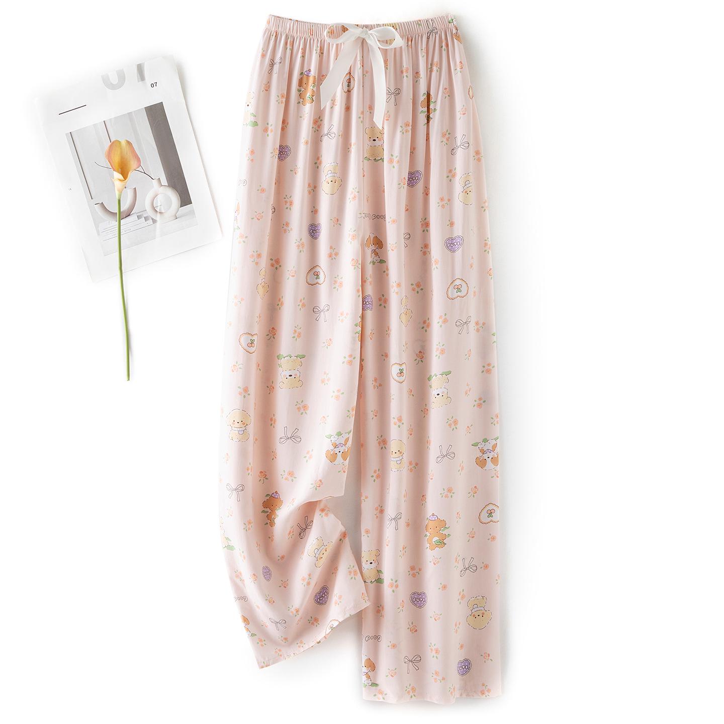 Women s Cotton Silk Wide-Leg Pajama Pants - Rayon, Plus Size, Extra Long, for Spring, Summer, and Autumn, 9/10 Length, Wearable Outdoors Universal