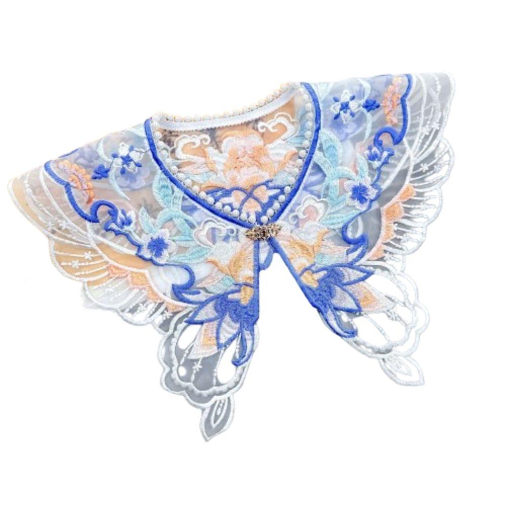 Floral Embroidery Hanfu Fake Collar Colorful Chinese Style Lace Fake Collar Pearl Detachable Decoration Shirt Collar