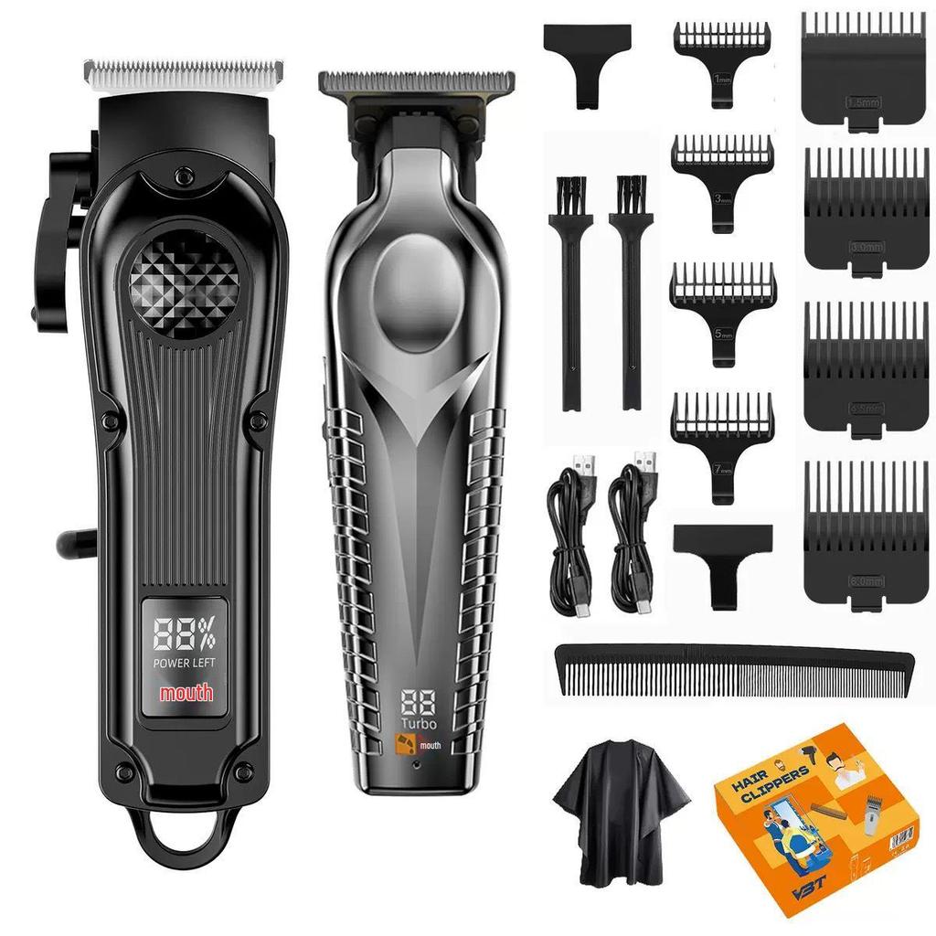 Digital Display Hair Clipper Set: Electric Parent-Child Haircut Kit with Oil Head Carving and Scissors