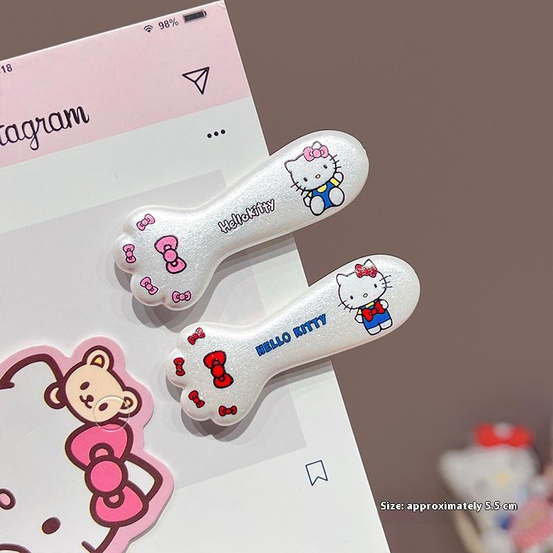 2/5 Peças Hellokitty Grampos de Cabelo Triangulares Ondulados Grampos de Cabelo Bico de Pato Acessórios de Cabelo Doce e Descolado Gato Prateado Kawaii
