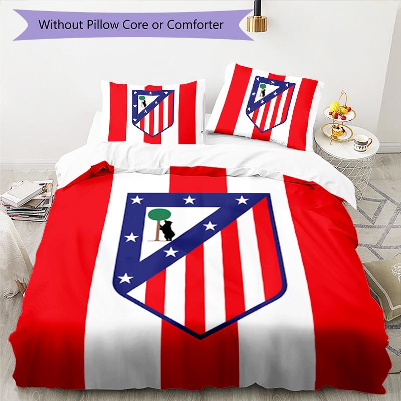 Biancheria da letto con motivo Atletico Madrid, Set piumone Copripiumone Federa Regalo di Compleanno per la Casa (1*copripiumino+2*federe,senza imbottitura)