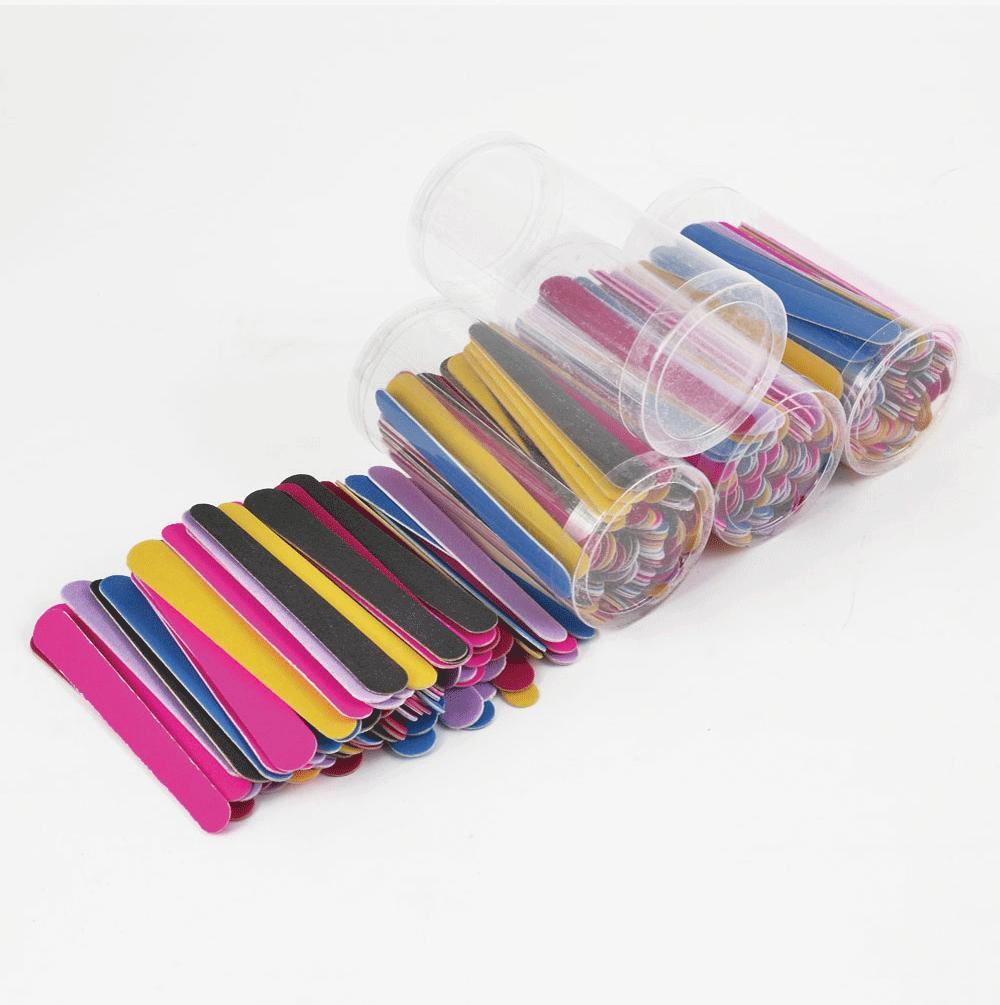 80pcs Nail File Set Grit Double Sided Wooden Emery Boards Barrel Packaging Nail Products Canned Wooden Files with Storage Barrel
