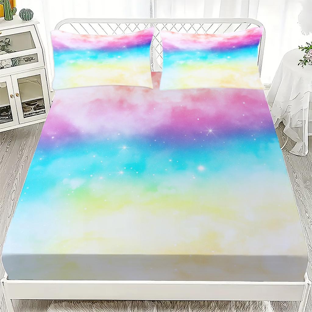 3-teiliges Spannbettlaken-Set Bunte Meeresblau-Wellen-Print 100% Polyester Atmungsaktives Bettwäsche-Set für Heimdekoration mit 2 Kissenbezügen