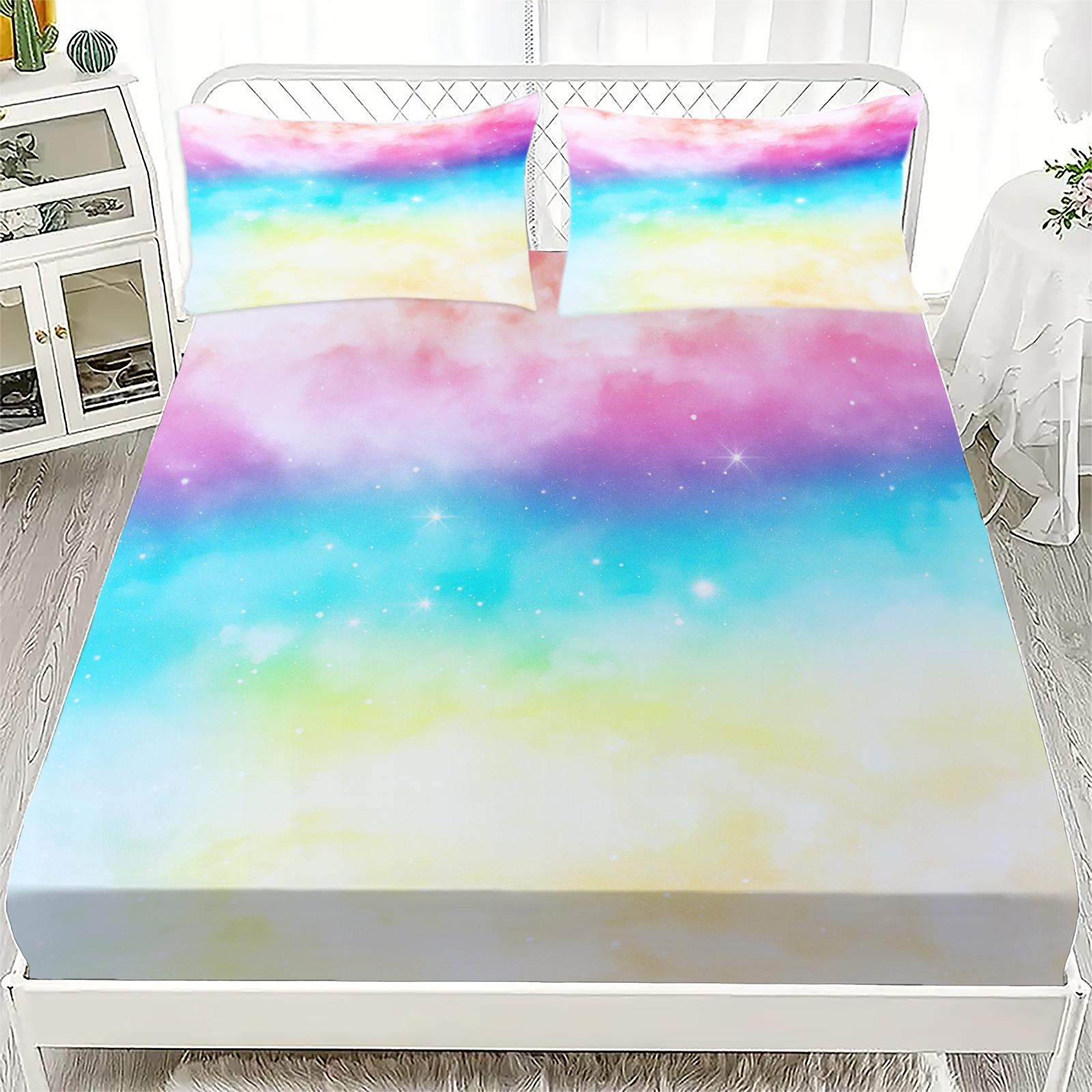3-delige hoeslakenset Kleurrijk Zeeblauw Golvend Patroon 100 Procent Polyester Ademend Beddengoed Met 2 Kussenslopen 99x190x25cm
