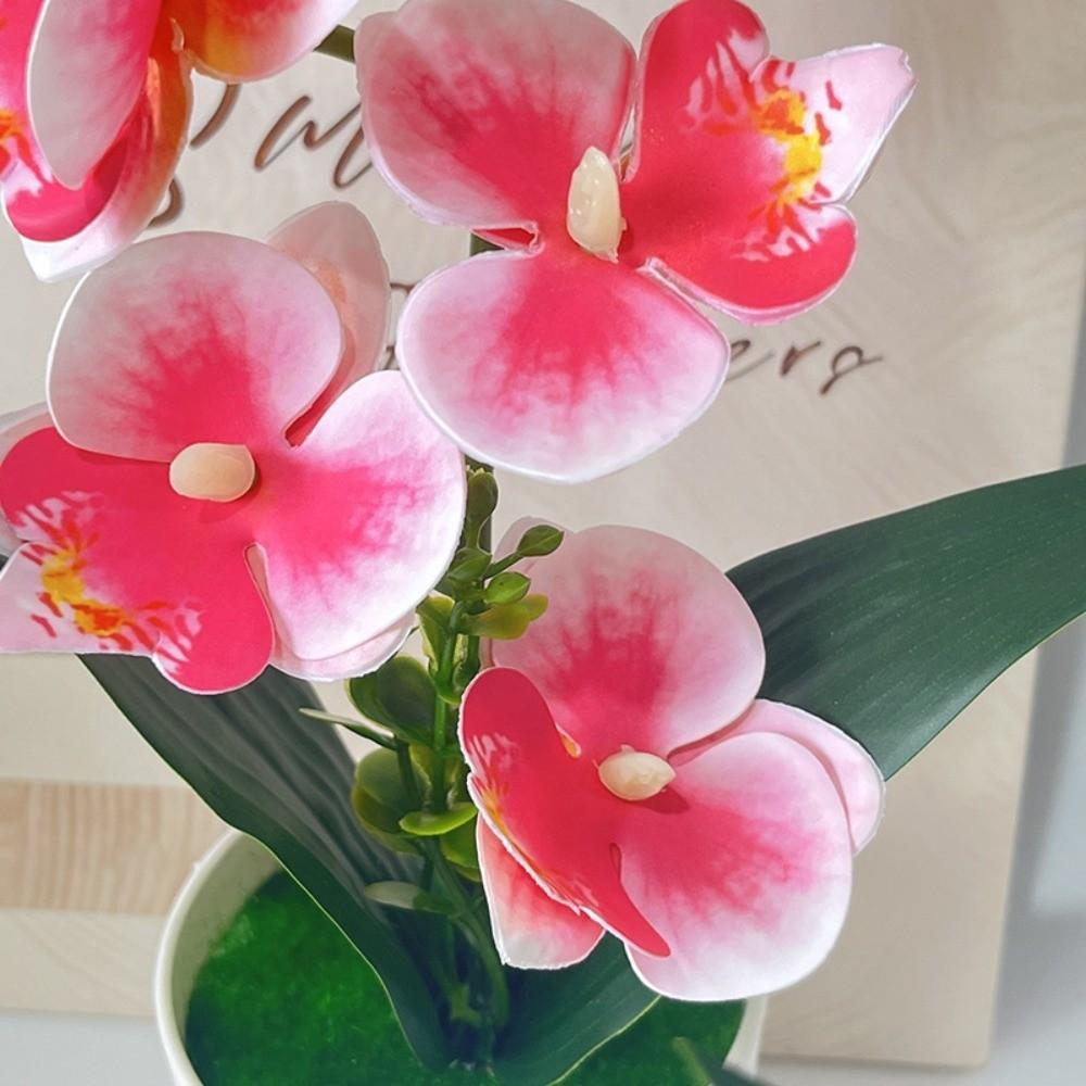With White Pot Artificial Orchid Potted Flower Pink Artificial Faux Plants Indoor Decoration