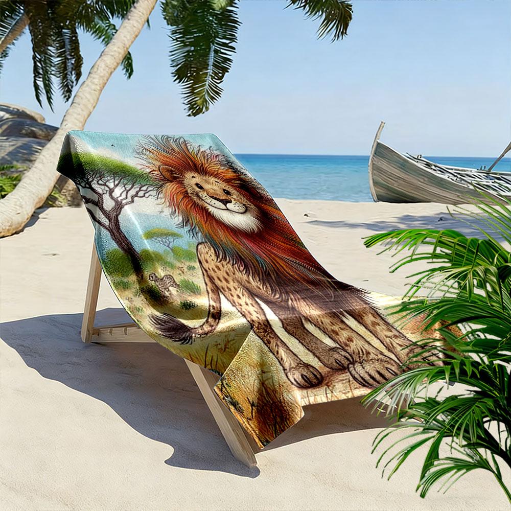 Vibrant Mane Jungle King Print Beach Towel, Quick Drying, Suitable for Travel, Outdoor Sports, Jogging, the Beach and Swimming, Gift