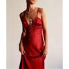Spring New Fashion Style Sexy V-neck Camisole Laminated Decoration Silk Satin Texture Dress 2341371