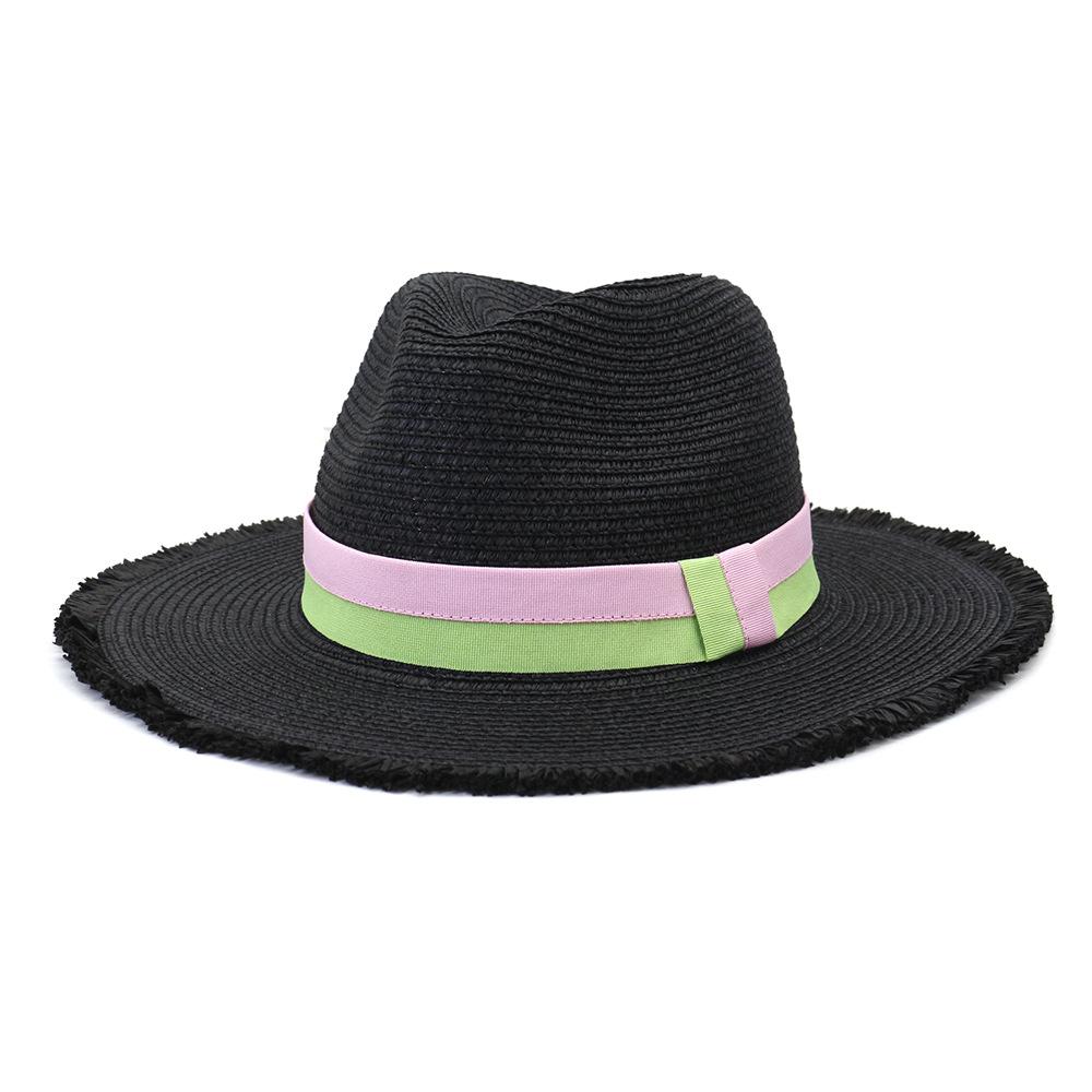

Hip-hop hat sun hat outdoor sun hat straw hat seaside sunscreen beach hat sun hat spring and summer British style jazz straw hat 56-58cm