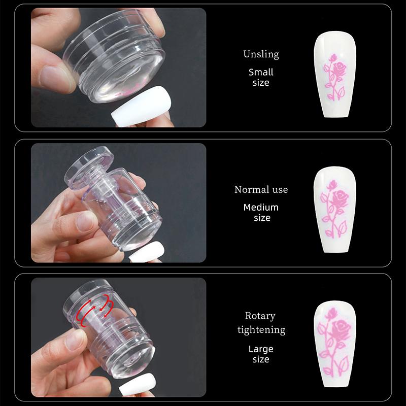 Neue drehbare transparente Stempel mit variabler Mustergröße, Silikon-Fingerspitzendruck, französischer Nagelsiegel-Stempel, Schaber-Werkzeug