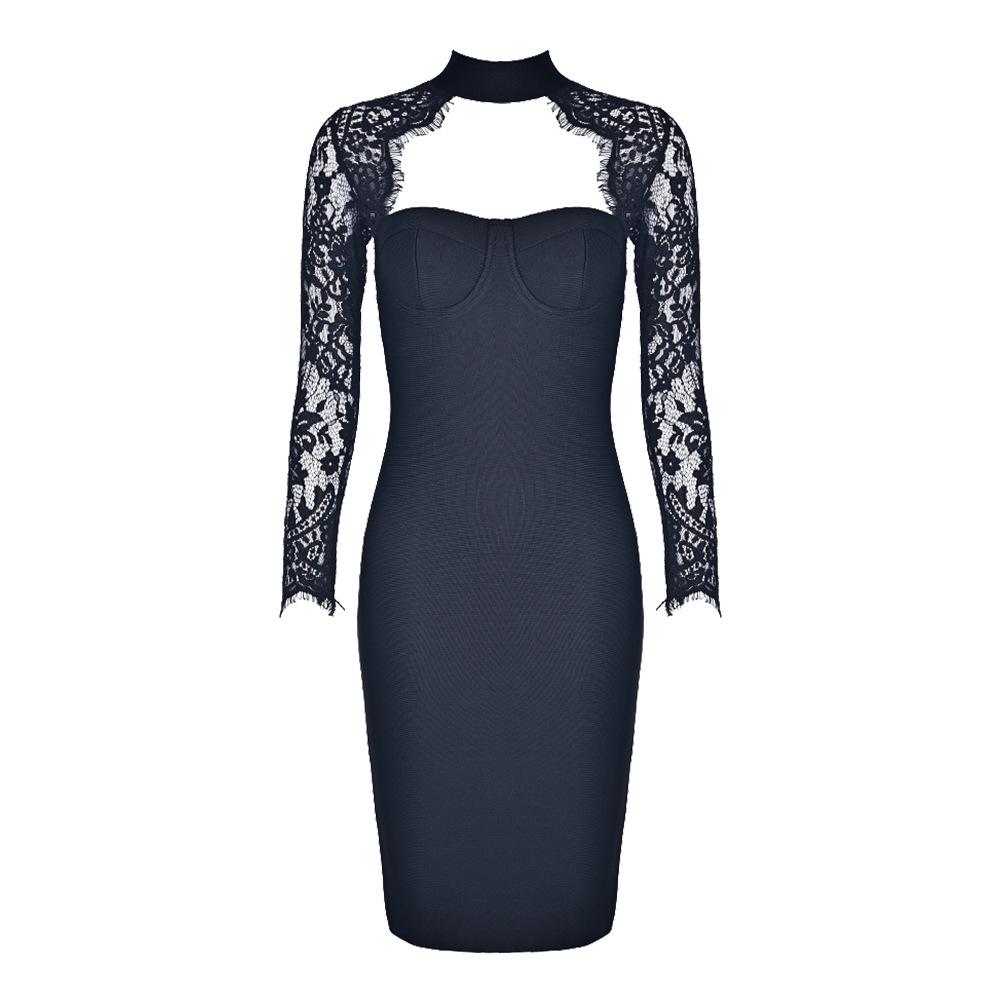 Tight Bandage Halter Lace Evening Gown - Sexy European/American Fashion for Autumn/Winter