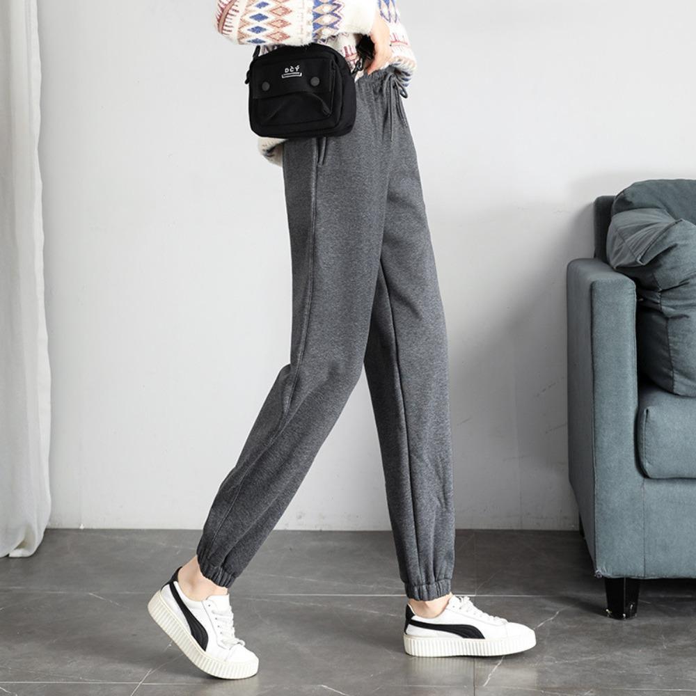 Women's Mid Rise Drawstring Waist Joggers Loose Fit Sweatpants Thick Solid Casual Winter Trousers
