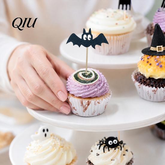 Odor-free Dessert Decoration 8 Pcs Halloween Bat Cupcake Toppers, Black Cake Cute Shaped Topper Picks for Halloween, Baby Shower, Birthday Party Table